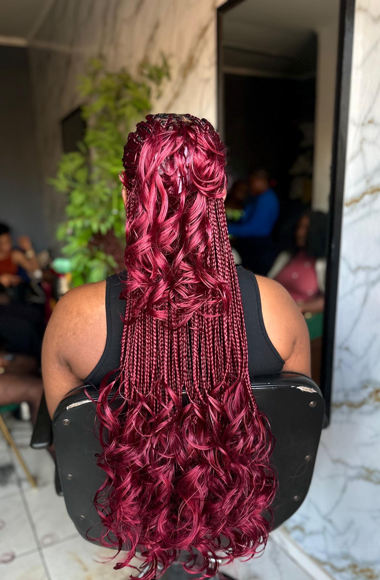 Pink Curly Braids Detail