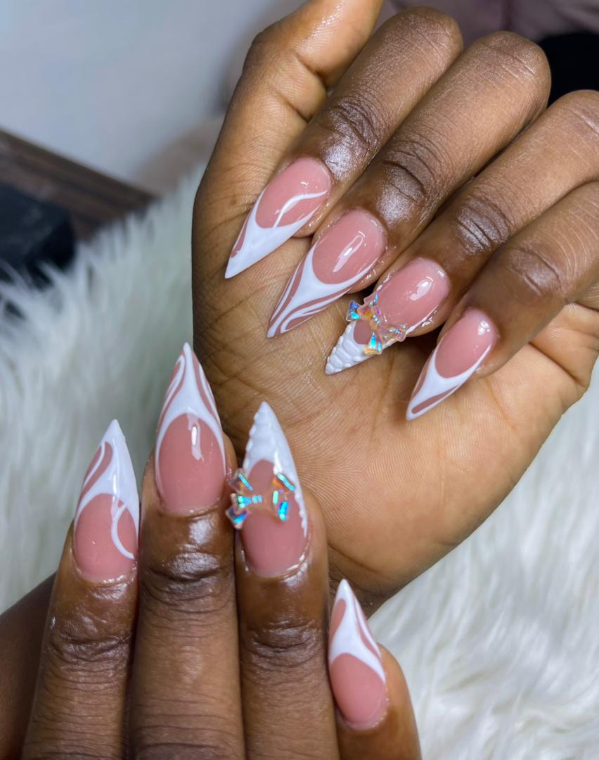 Pink French with Flower Art